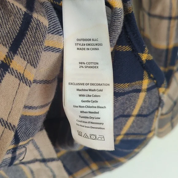 Eddie Bauer Men's Blue Yellow Tan Plaid Flannel Button Down Shirt Medium - Picture 8 of 8